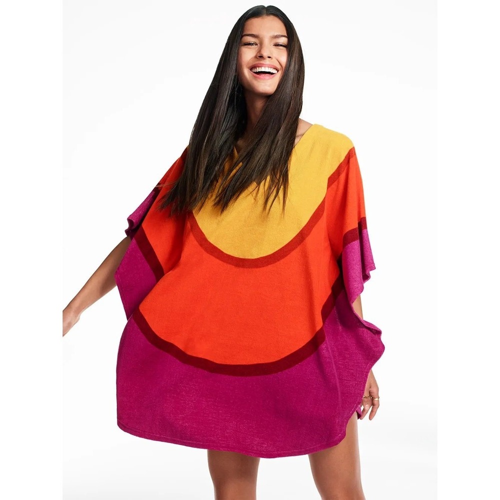 Marimekko x Target Striped Terry Cloth Swim Cover Up Shawl Pink Orange SM
